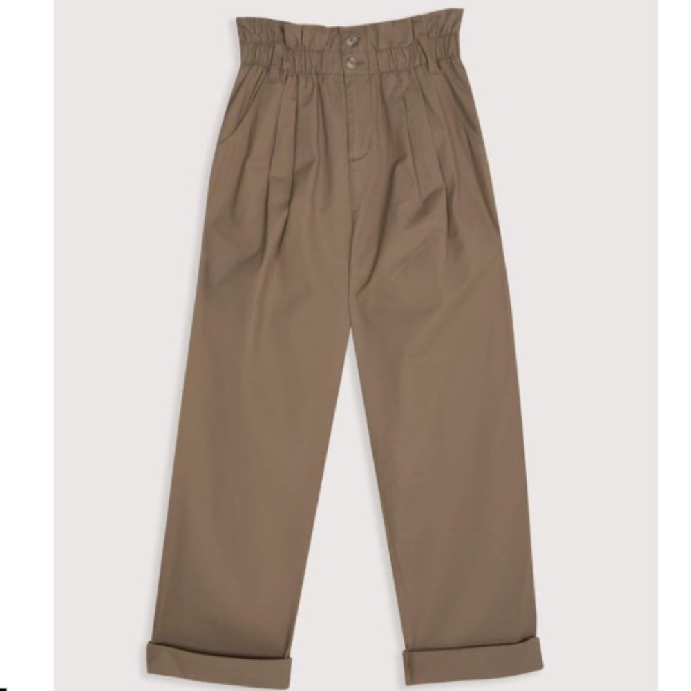 Oak + Fort Paperbag Wide-Leg Trousers in Camel